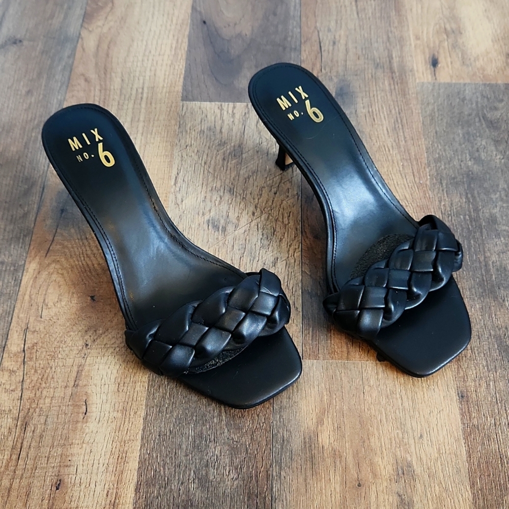 Mix No. 6 Elandra Black Slip On Sandal Skinny Heel Women's Size 8.5W